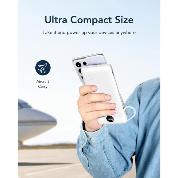 Power Bank for iPhone Built in Cables Fast Charging USB C Slim 10000 - Picture 8 of 9